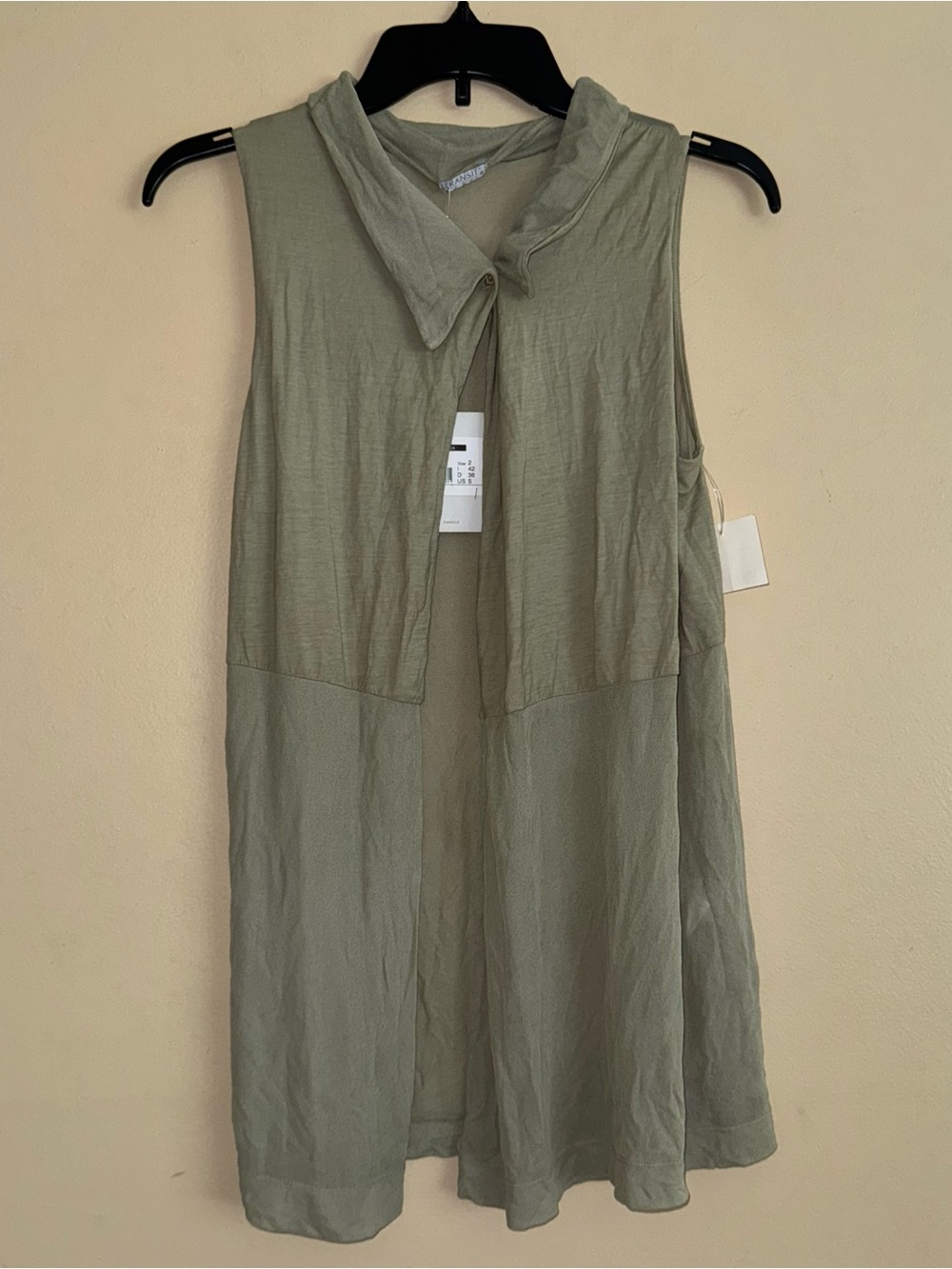 TRANSIT PAR SUCH Olive Green Silk Collared Tunic Blouse Top Size 2 / S NWT!